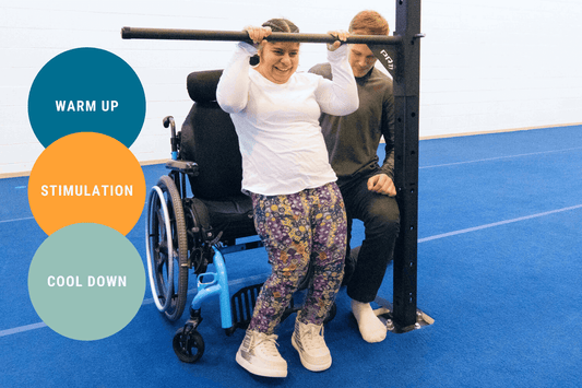 A woman doing modified pull-ups from her wheelchair