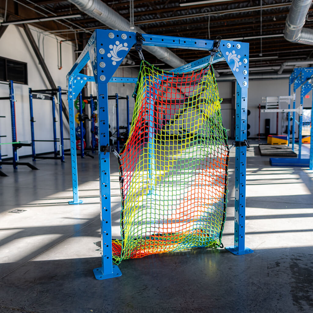 Hanging net hammock in a motor lab