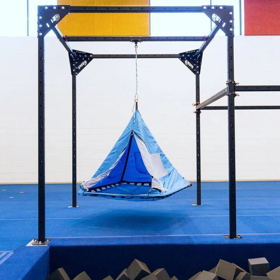 Sky pod platform swing hanging from steel support