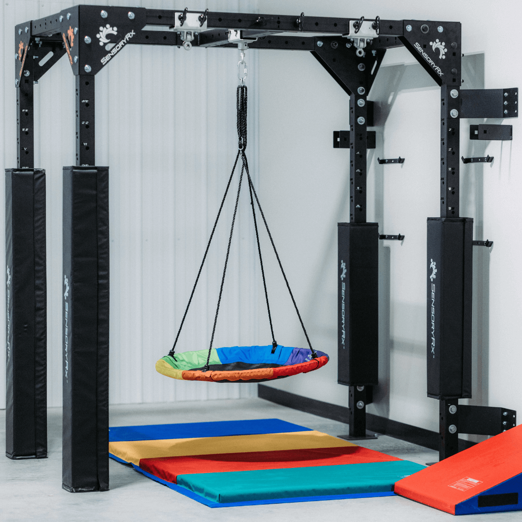 A home sensory swing frame with saucer swing