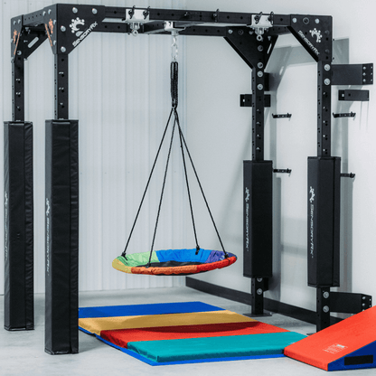 A home sensory swing frame with saucer swing