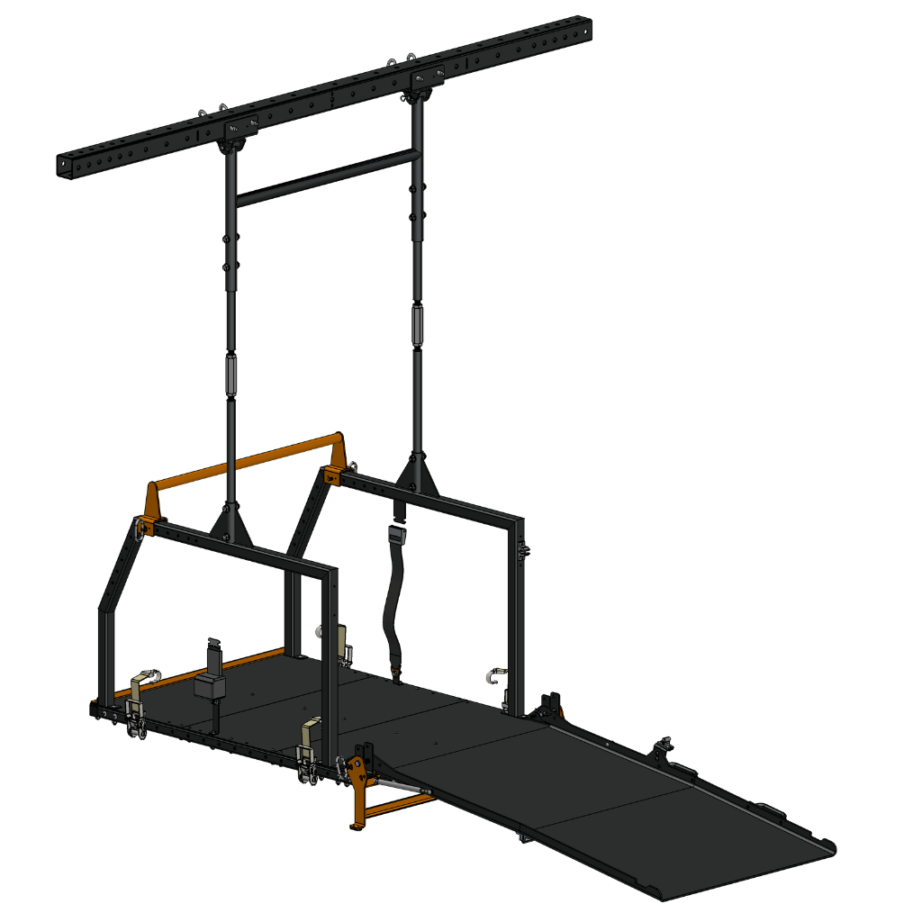 Backside view of the wheelchair swing with a deployed ramp