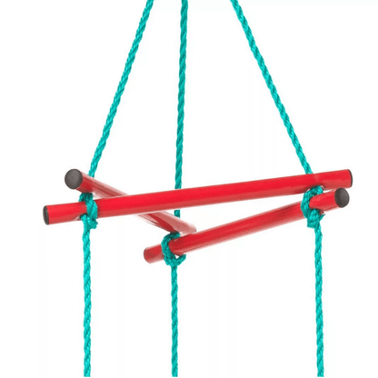 top red rung of the HearthSong Rainbow Triangle Rope Climbing Ladder