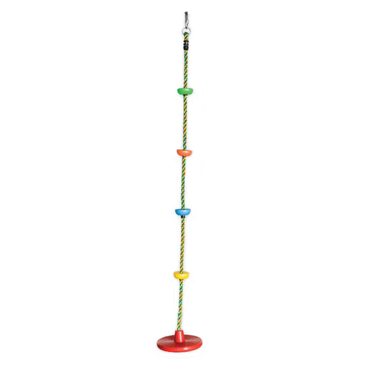 SRx Climbing Rope with Disc Swing. Multi colored hand holds - green, orange, blue, yellow.